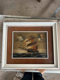 Quadro olio su tela - veliero in tempesta