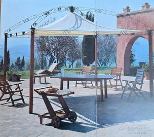 GAZEBO LEGNO IROKO E FERRO PVC 4x4