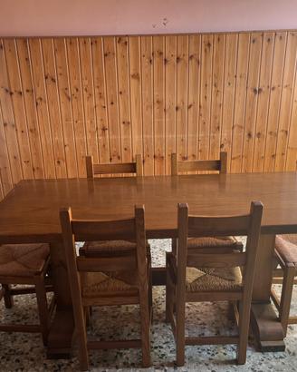 Tavolo Grande in Legno Massiccio + 6 Sedie