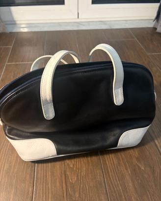 Borsa Enrico Pucci Bauletto Pelle Nera Bianca Vint