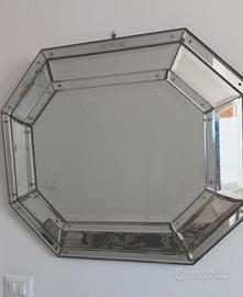 Specchio vintage ottagonale in vetro molato