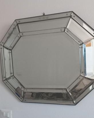 Specchio vintage ottagonale in vetro molato