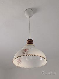 Lampada a sospensione in vetro floreale vintage