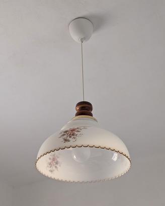 Lampada a sospensione in vetro floreale vintage