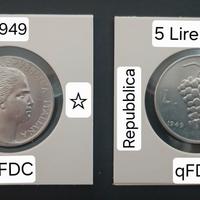 Moneta 5 Lire Repubblica Italiana - 1949