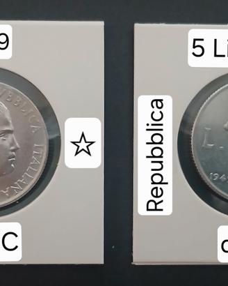 Moneta 5 Lire Repubblica Italiana - 1949