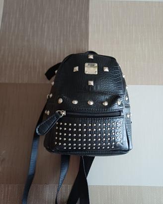 Black Studded Faux Leather Mini Backpack