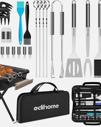 Set Barbecue, 25 Pezzi, Kit Professionale, BBQ, Ac