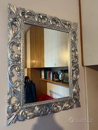 Specchio legno, foglia argento