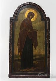 Antica icona dipinta su tavola 54 x 29 cm del 700