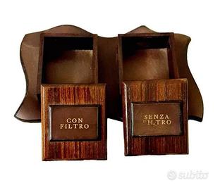 Scatola portasigarette vintage in legno e cuoio