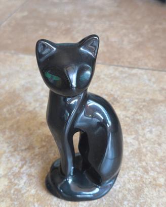 scultura gatto nero in ceramica lucida 