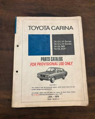 Toyota Carina Catalogo Pezzi Ricambio 1974