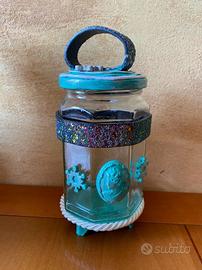 Barattolo vetro porta caramelle verde acqua