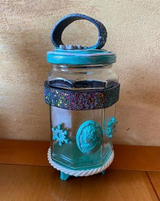 Barattolo vetro porta caramelle verde acqua