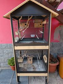 Voliera doppia a 2 piani (167x68 cm) con accessori