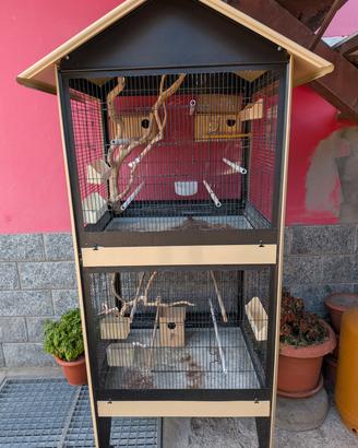 Voliera doppia a 2 piani (167x68 cm) con accessori