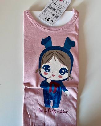 T-shirt bimba rosa stampa lady rabbit 9-12 mesi