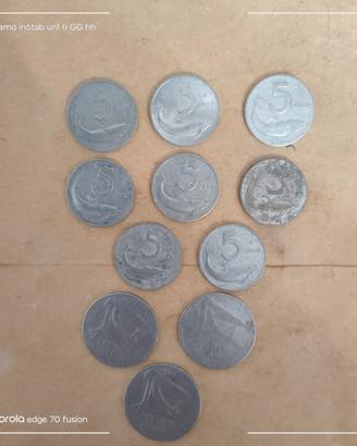 11 monete anni 50 da 5/10 lire