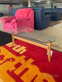 Tavolino 3 gambe in legno con piano in vetro S 263