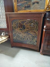 Credenza in legno con vetro serigrafata a colori