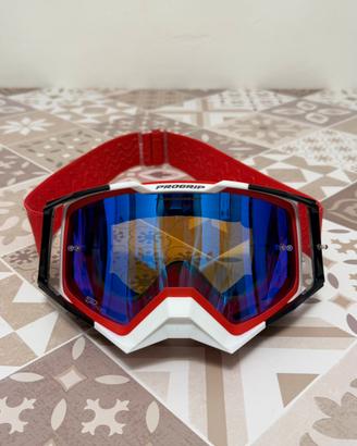Maschera motocross Progrip lente specchiata blu