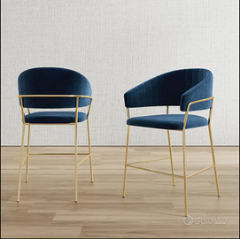 Set 2 sgabelli in velluto blu con gambe oro