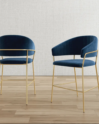 Set 2 sgabelli in velluto blu con gambe oro