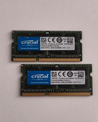 Ram DDR3 sodimm 8gb - 2x4gb  originale Crucial 