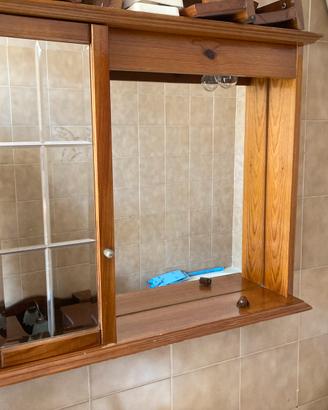 Mobile specchio + kit bagno e plafoniera in legno