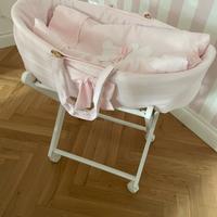 Culla cesta vimini neonata rosa nanan con supporto