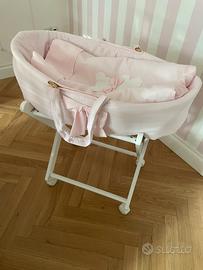 Culla cesta vimini neonata rosa nanan con supporto