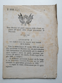 Piacenza 1885, Regio Decreto strade provinciali