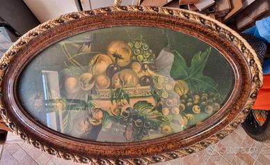 Antico quadro ovale natura morta 