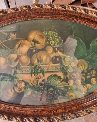 Antico quadro ovale natura morta 