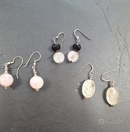 Orecchini quarzo citrino e quarzo rosa/argento