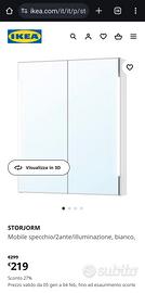 Mobile specchio 2 ante con illuminazione, bianco