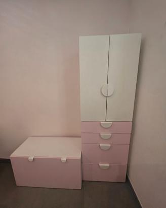 IKEA SMÅSTAD bianco/rosa pallido - Armadio + Panca