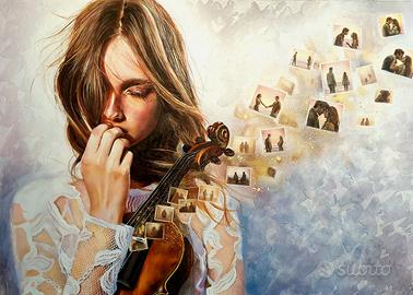 Dipinto Originale Olio Su tavola 51x71 musica 