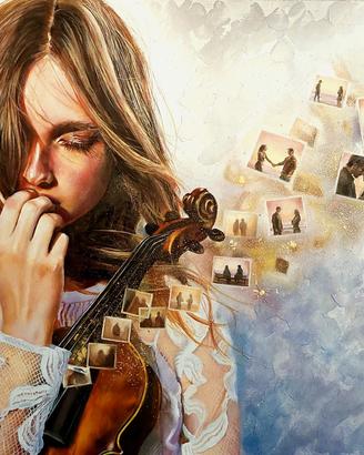 Dipinto Originale Olio Su tavola 51x71 musica 