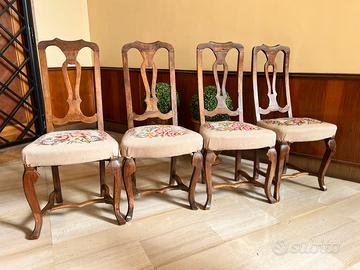 4 sedie ricamate del 1700