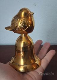 Campana vintage in ottone, epoca 1900, passerotto