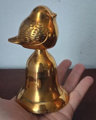 Campana vintage in ottone, epoca 1900, passerotto