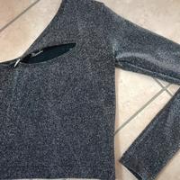 Zara Women's Black and Silver Crop-top