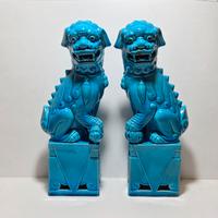 Coppia di Cani di Foo in ceramica azzurra