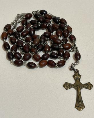 Rosario vintage in legno crocifisso Italy 53 cm