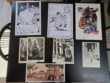 Lotto set 9 stampe autografate fumetti Bonelli