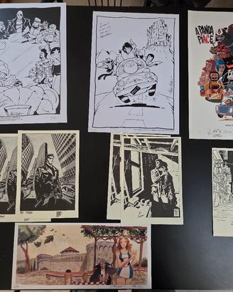 Lotto set 9 stampe autografate fumetti Bonelli