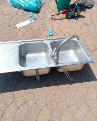 lavabo inox 2 vasche e gocciolatoio