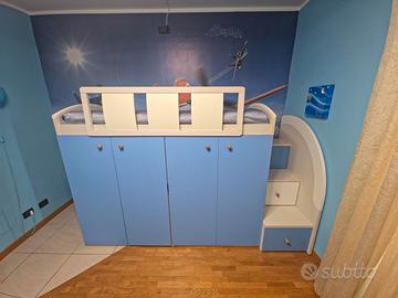 Cabina armadio soppalco letto bambino255/175/95blu